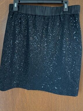 LOFT Black Sequin Mini Skirt with Elastic Waist